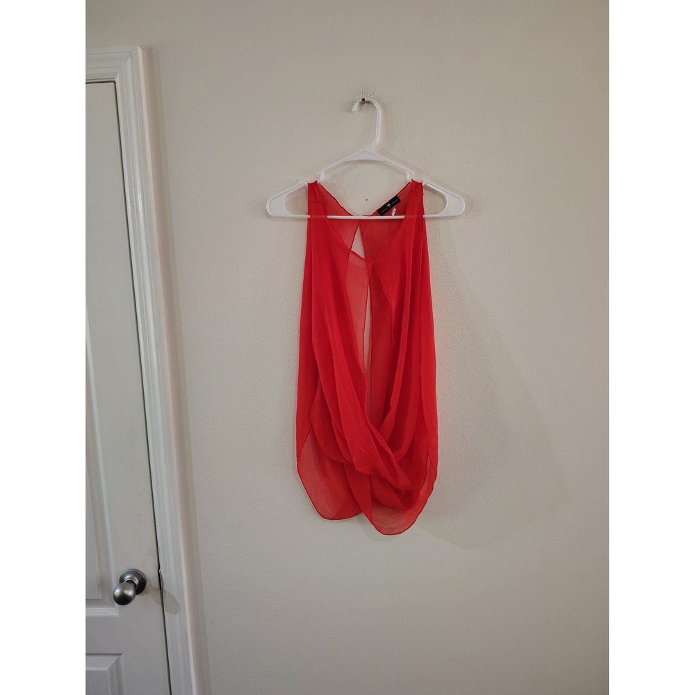 Heart 2 Heart Red Chiffon Draped Crossover Sleeveless Keyhole Back Top Large